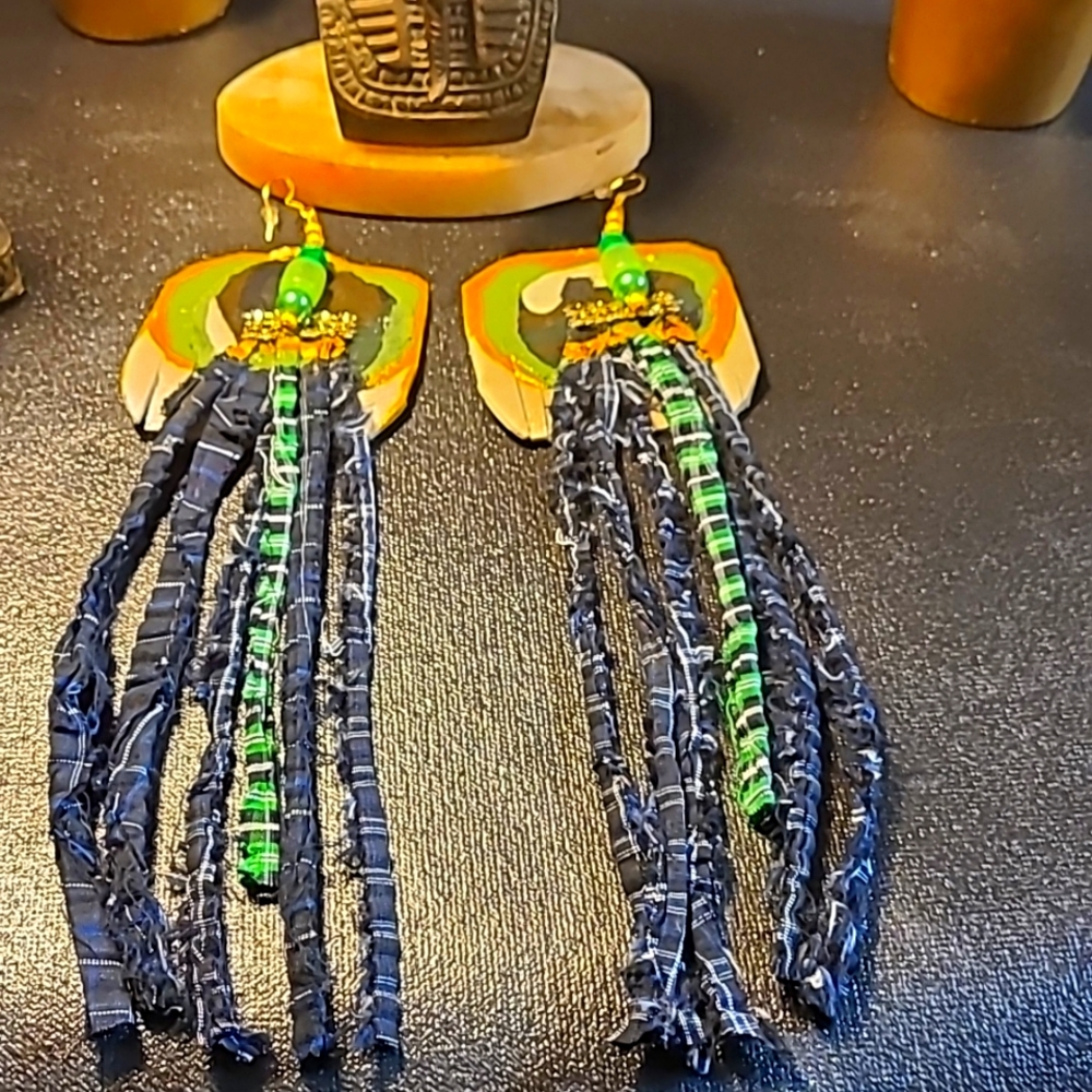 7 inches cotton fabric fringes earrings